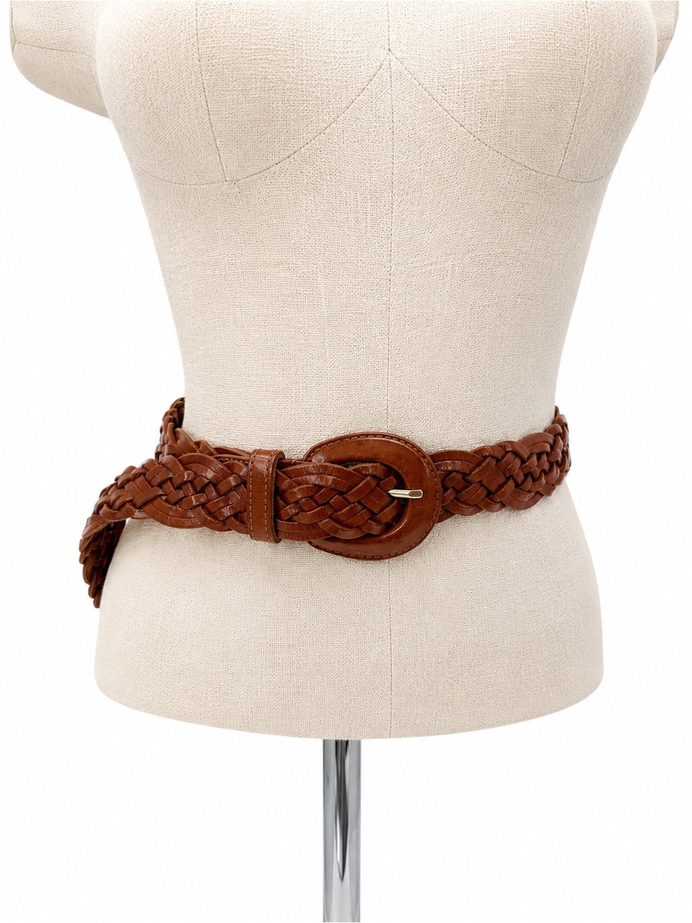 Unbranded Brown Leather Braided Belt Womens Size Medium Taiwan